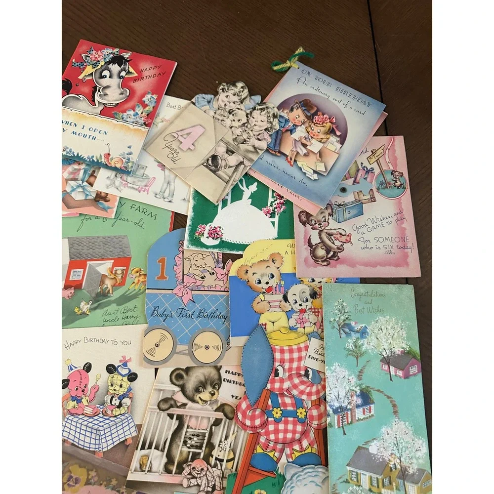 Vintage Birthday Cards Lot Mid Century Childrens Ephemera Animals Ages 1-7 60+pc